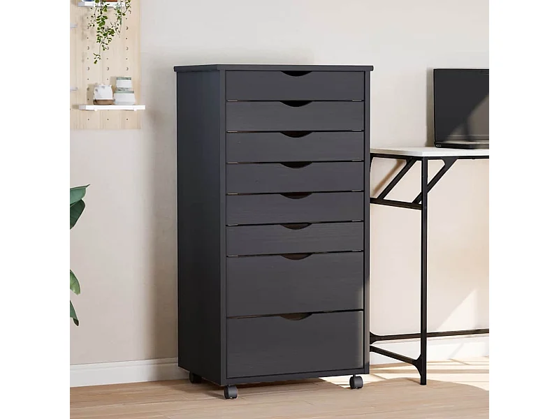 Rollschrank mit Schubladen MOSS Grau Massivholz Kiefer