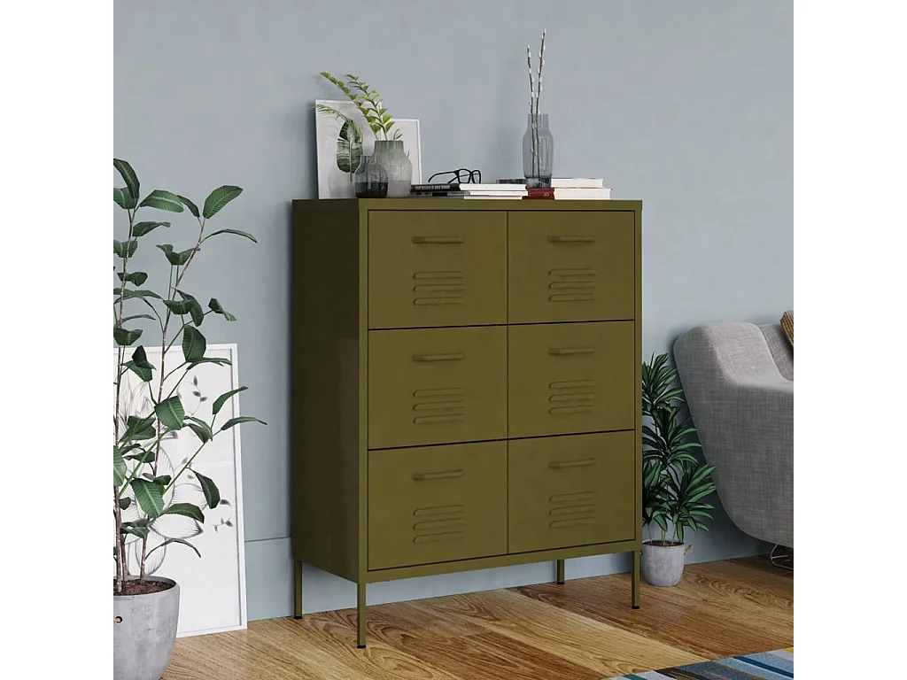 Armoire à tiroirs Vert olive 80x35x101,5 cm Acier