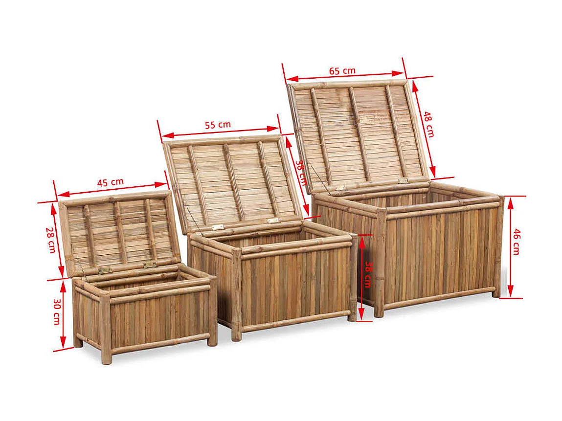 Conjunto 3 caixas de armazenamento de bambu