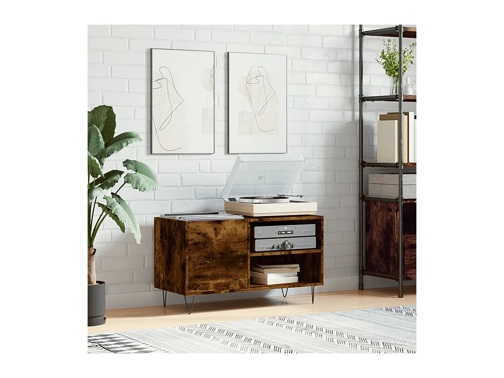Armoire à disques chêne fumé 85x38x48 cm bois d'ingénierie