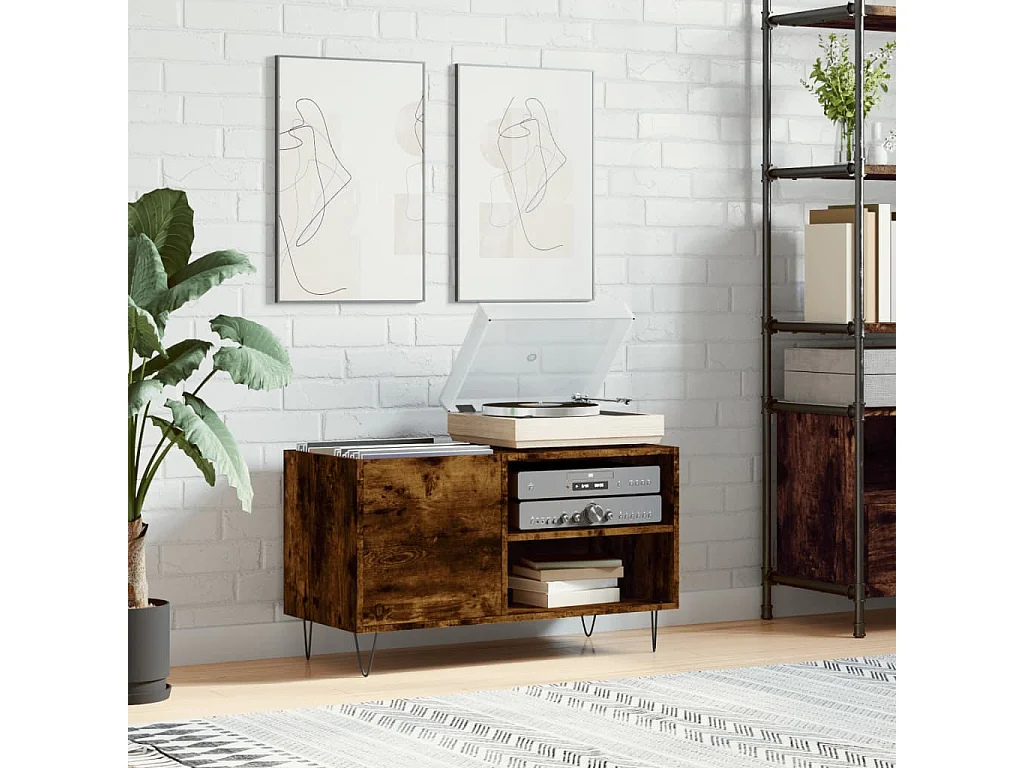 Platenkast 85x38x48 cm bewerkt hout gerookt eikenkleurig