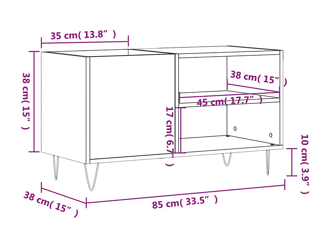 Platenkast 85x38x48 cm bewerkt hout gerookt eikenkleurig