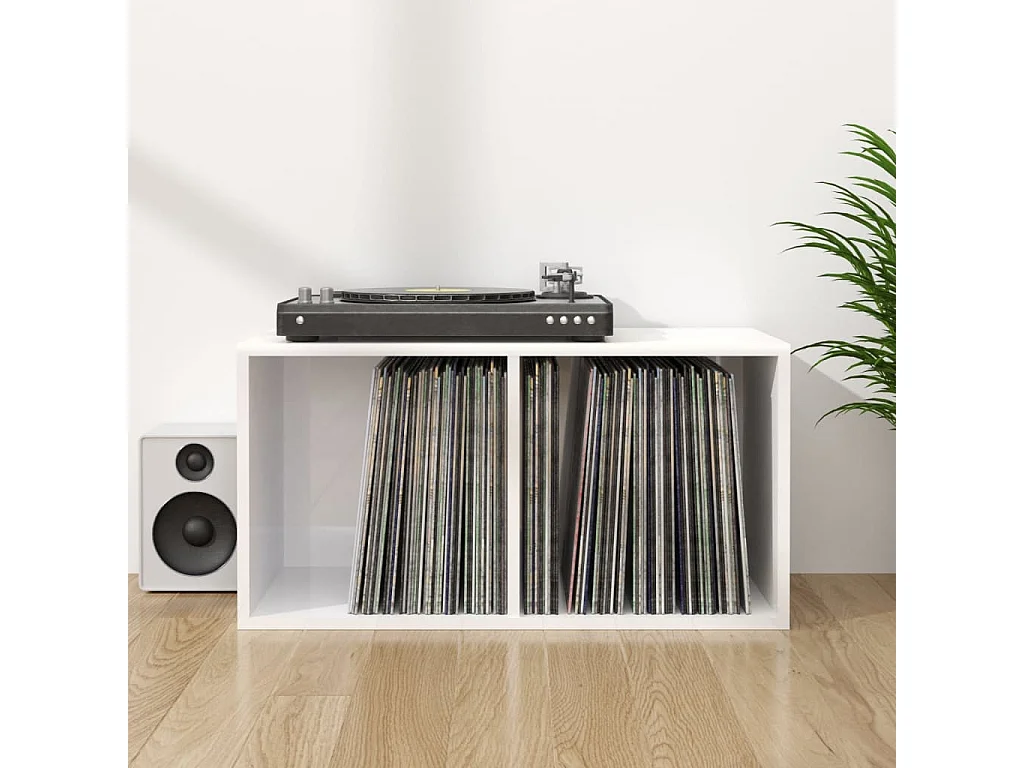 Caixa discos vinil 71x34x36cm derivado madeira branco brilhante