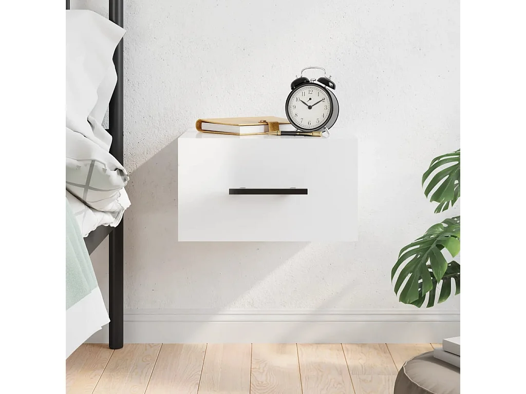 Table de chevet murale blanc brillant 35x35x20 cm
