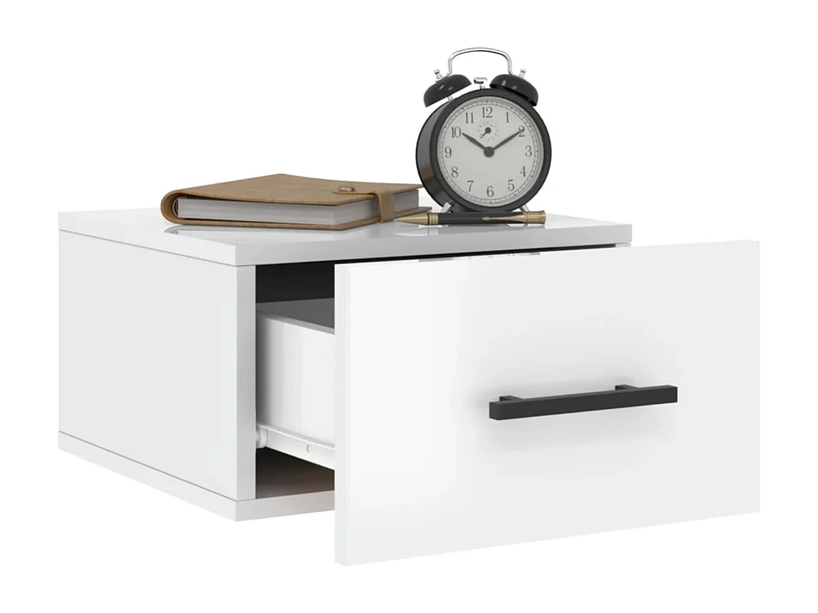 Table de chevet murale blanc brillant 35x35x20 cm