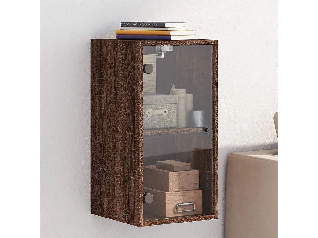 Wandschrank mit Glastüren Braun Eichen-Optik 35x37x68,5 cm