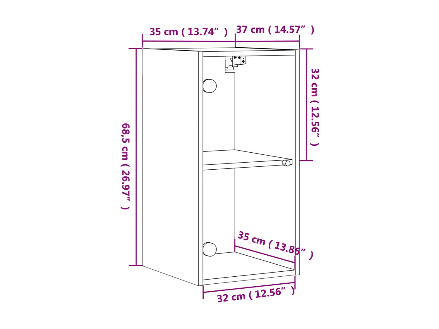 Wandschrank mit Glastüren Braun Eichen-Optik 35x37x68,5 cm