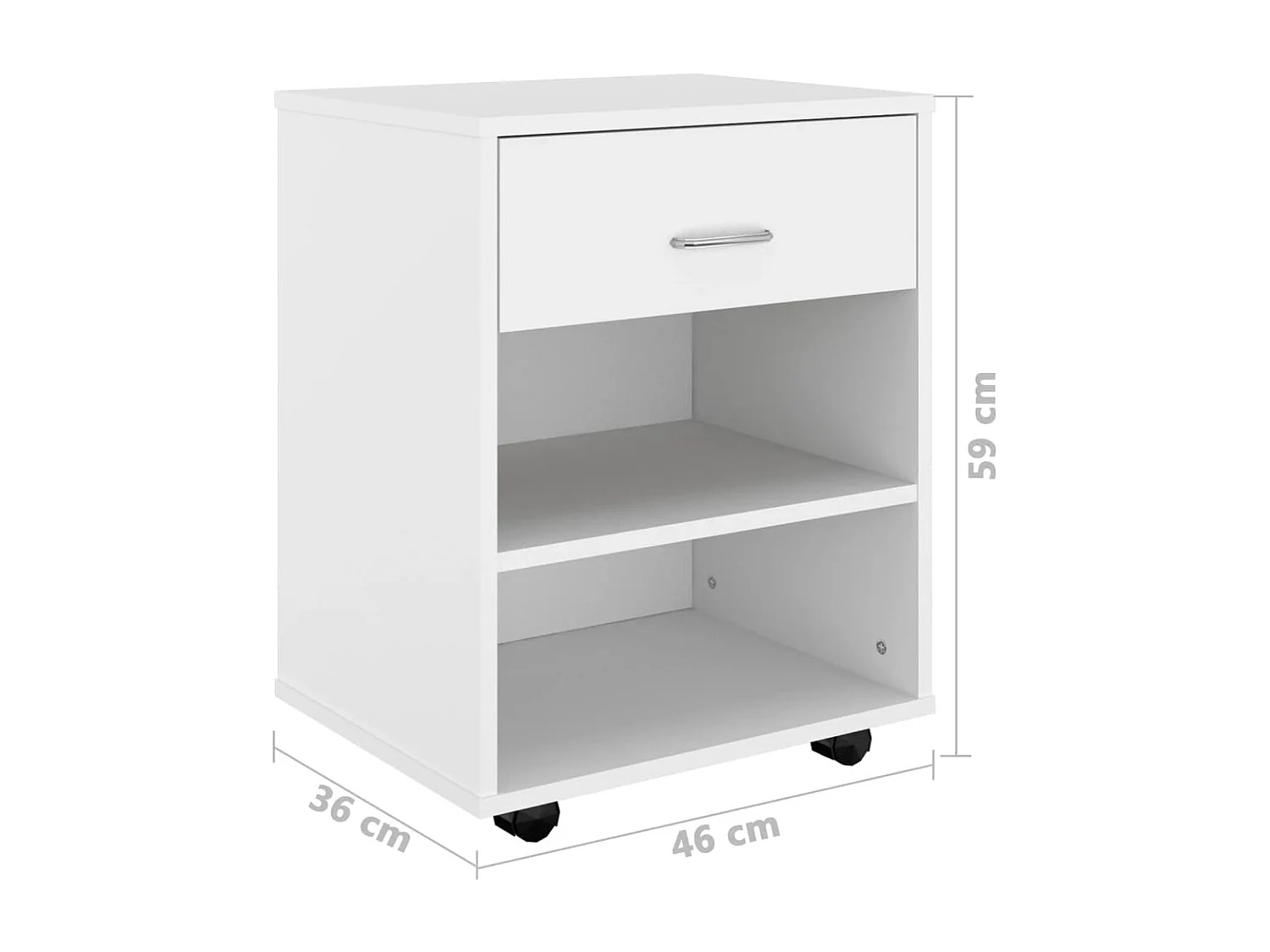 Rolkast 46x36x59 cm bewerkt hout wit