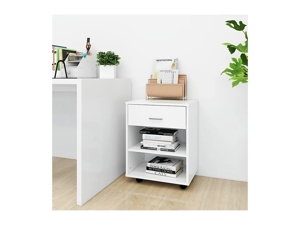 Mobiletto con Ruote Bianco 46x36x59 cm in Legno Multistrato
