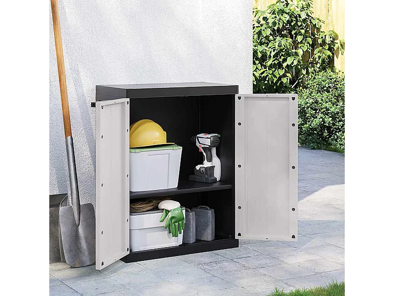 Armario de almacenaje exterior PP gris y negro 65x37x85 cm