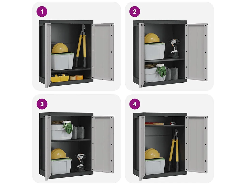 Armoire de rangement d'extérieur gris et noir 65x37x85 cm PP