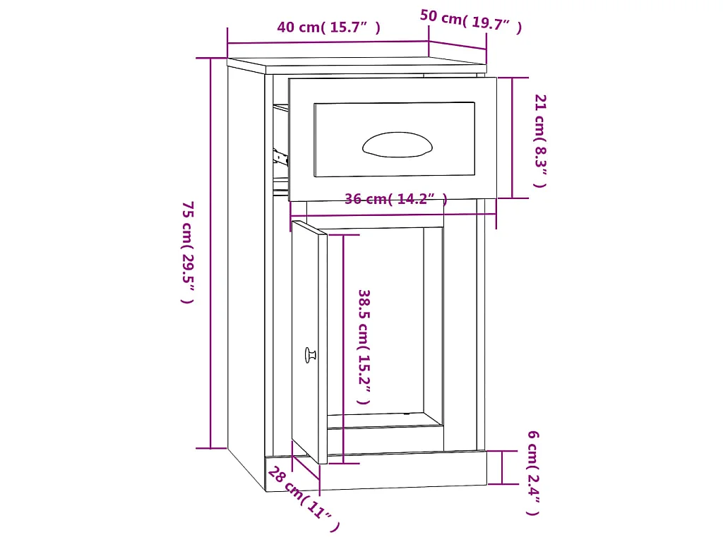 Armoire latérale avec tiroir gris béton 40x50x75 cm