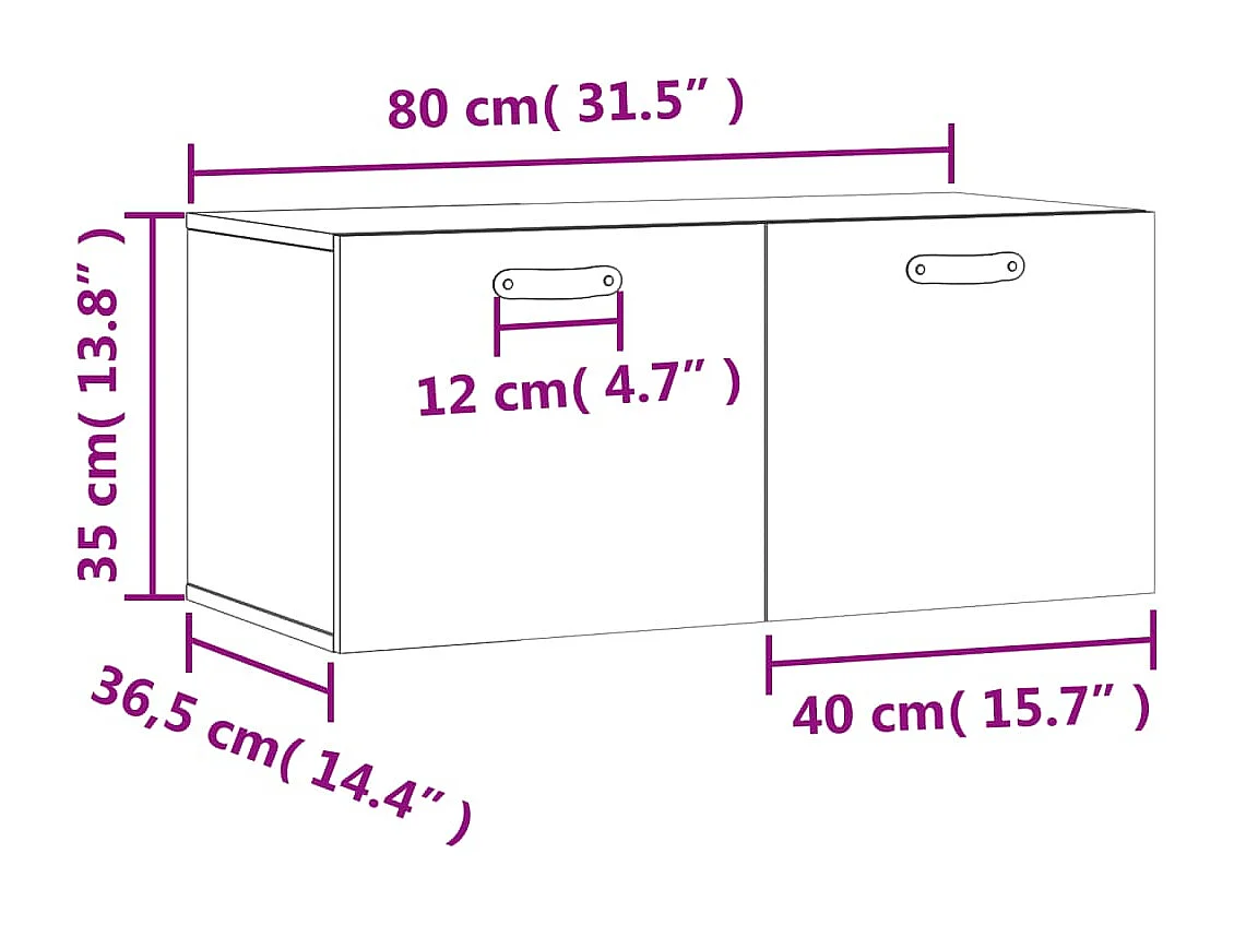 Wandkast 80x36,5x35 cm bewerkt hout hoogglans wit