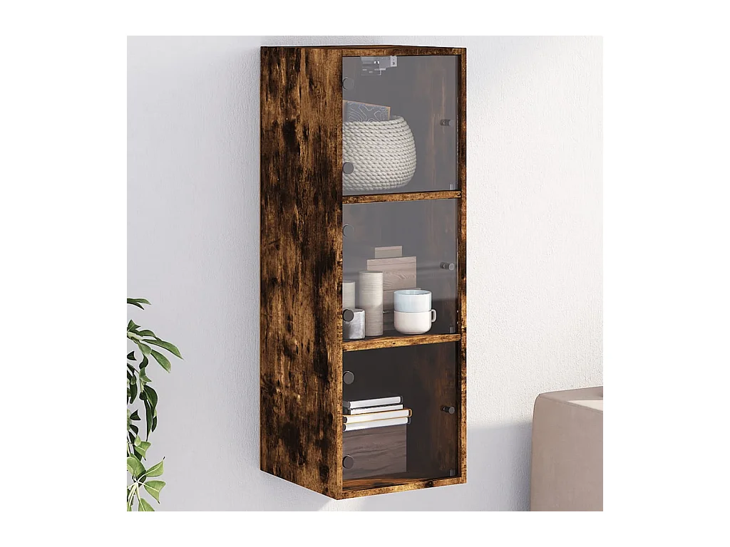 Mobile a Muro con Ante in Vetro Rovere Fumo 35x37x100 cm