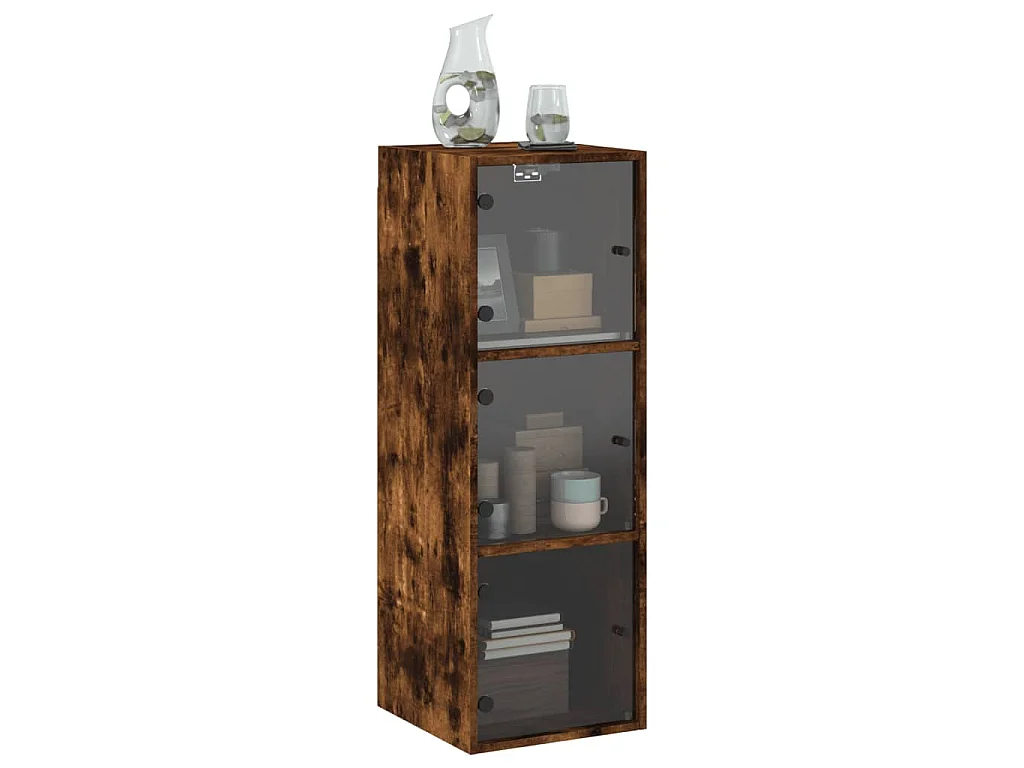 Mobile a Muro con Ante in Vetro Rovere Fumo 35x37x100 cm