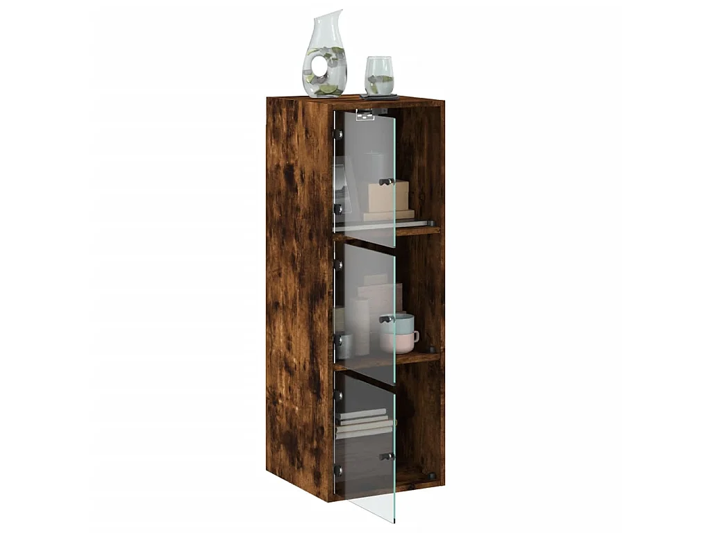 Mobile a Muro con Ante in Vetro Rovere Fumo 35x37x100 cm