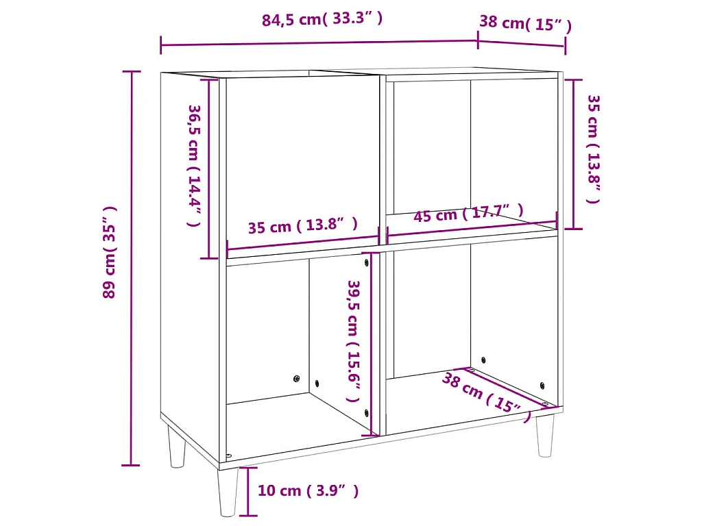 Armoire à disques chêne fumé 84,5x38x89 cm bois d'ingénierie