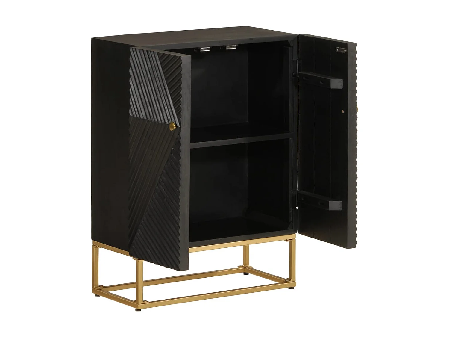Sideboard Schwarz 55x30x76 cm Massivholz Mango und Eisen
