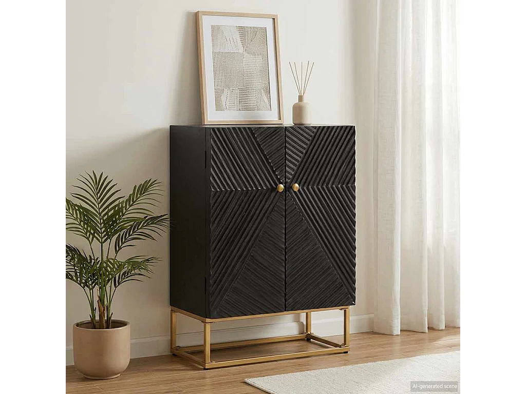 Sideboard Schwarz 55x30x76 cm Massivholz Mango und Eisen