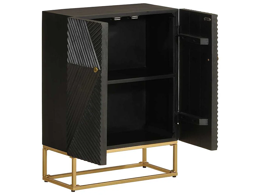 Sideboard Schwarz 55x30x76 cm Massivholz Mango und Eisen