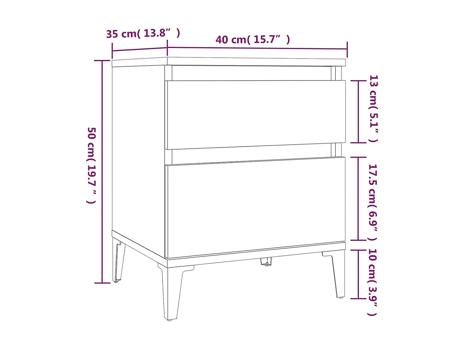 Table de chevet Blanc brillant 40x35x50 cm