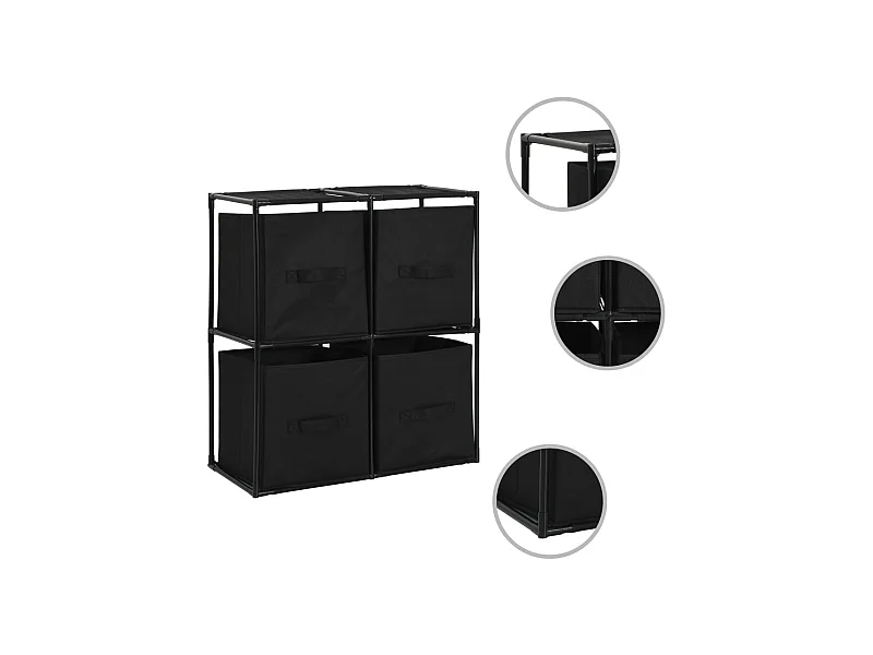 Opbergkast met 4 stoffen manden 63x30x71 cm staal zwart