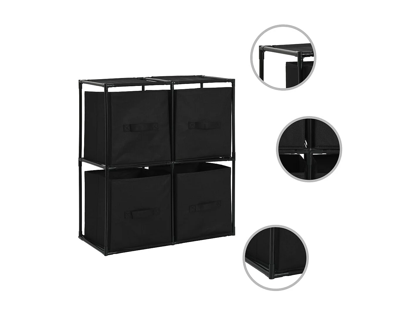 Armoire de rangement avec 4 paniers tissu Noir 63x30x71cm Acier