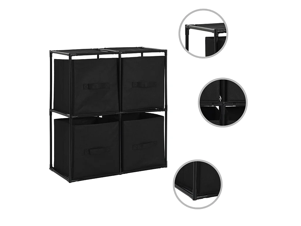 Armoire de rangement avec 4 paniers tissu Noir 63x30x71cm Acier