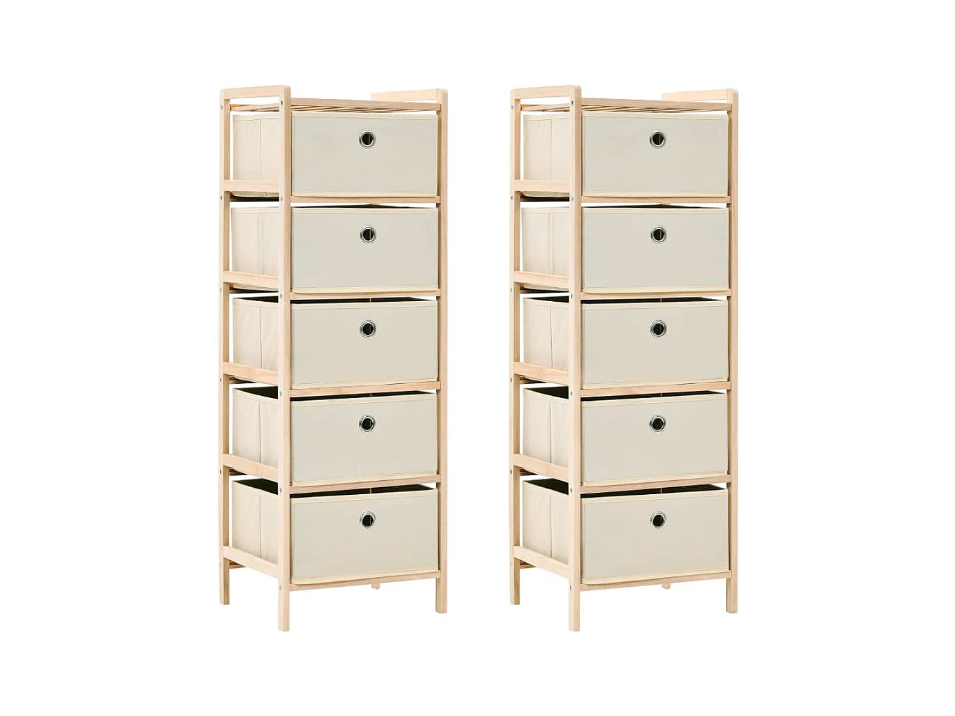 Opbergrekken met 5 stoffen manden 2 st cederhout beige