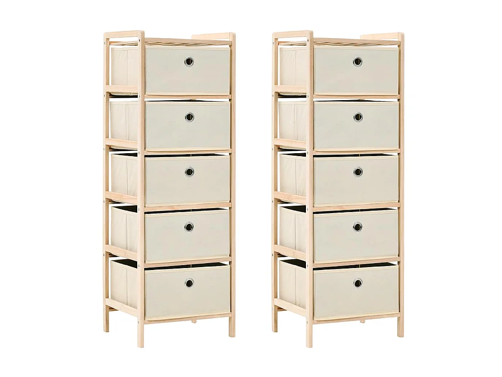 Opbergrekken met 5 stoffen manden 2 st cederhout beige