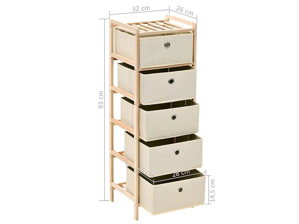 Opbergrekken met 5 stoffen manden 2 st cederhout beige
