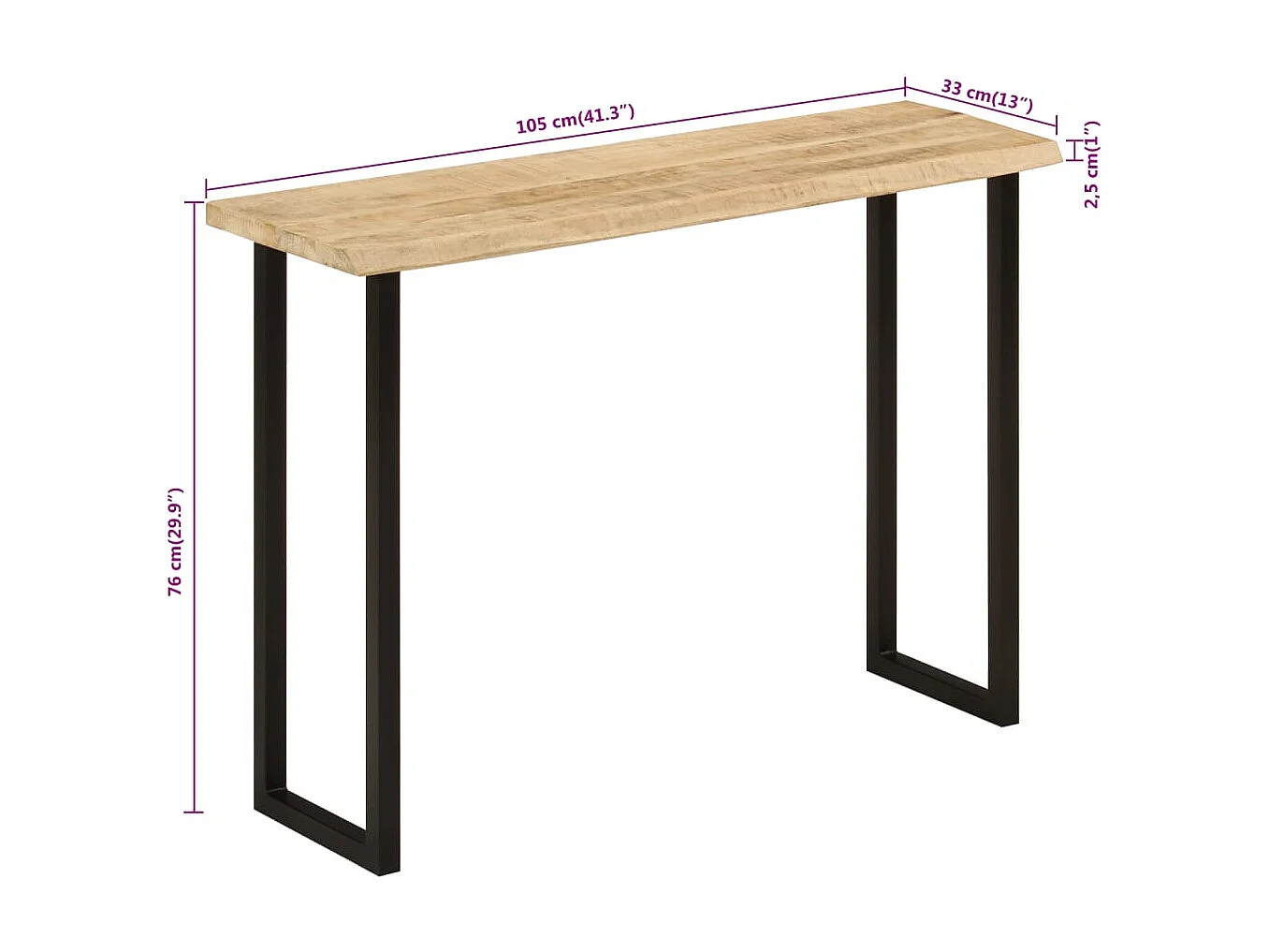 Table console à live edge 105x33x76 cm bois de manguier massif