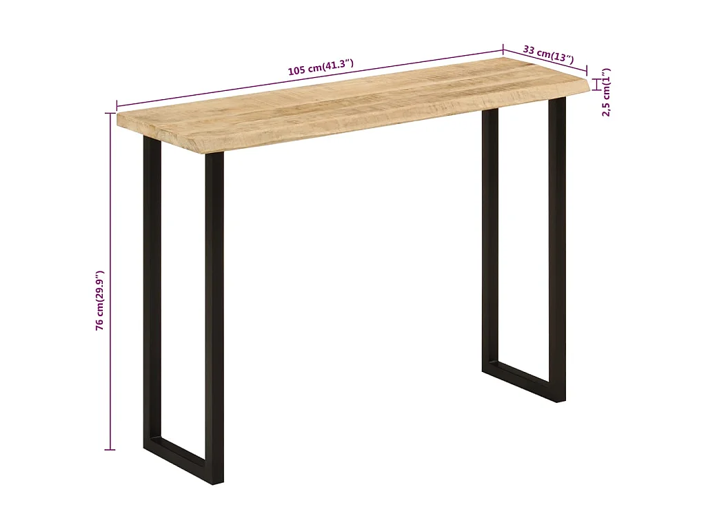 Table console à live edge 105x33x76 cm bois de manguier massif