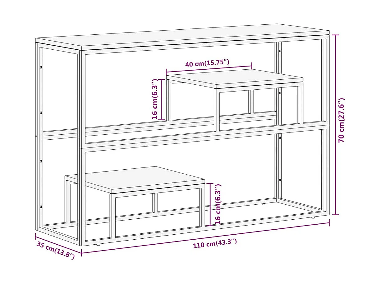Mesa consola aço inoxidável/madeira ferroviária maciça prateado