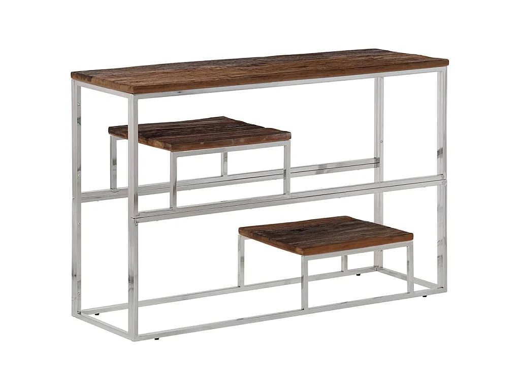 Wandtafel roestvrij staal en massief bielshout zilverkleurig