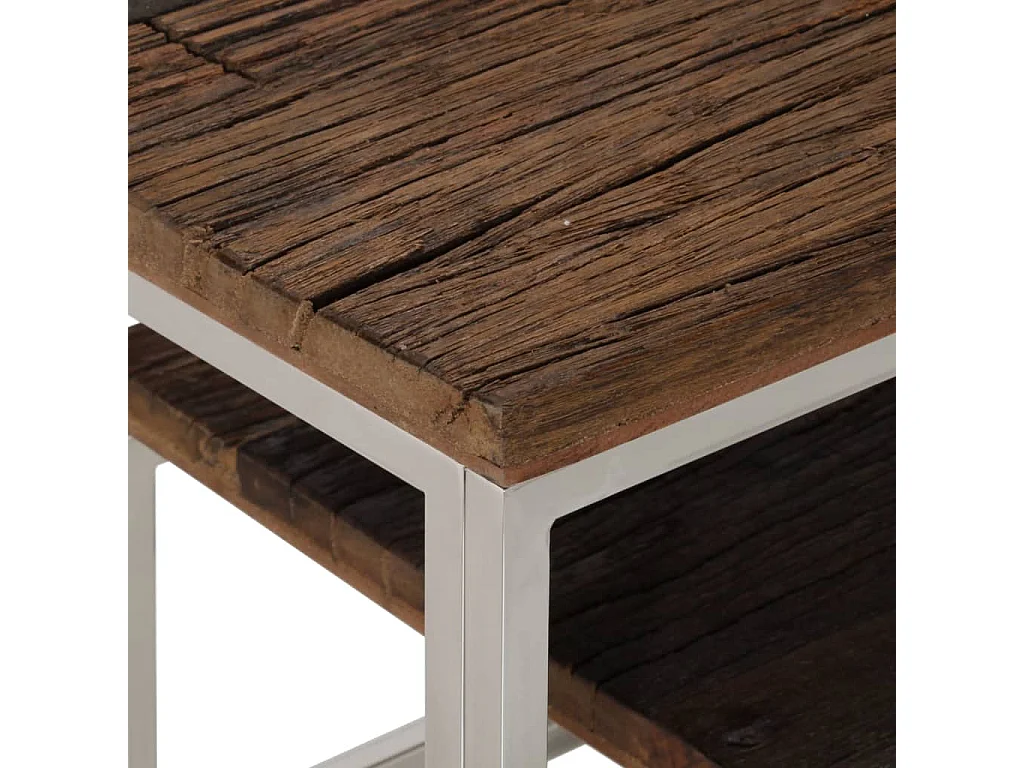 Wandtafel roestvrij staal en massief bielshout zilverkleurig