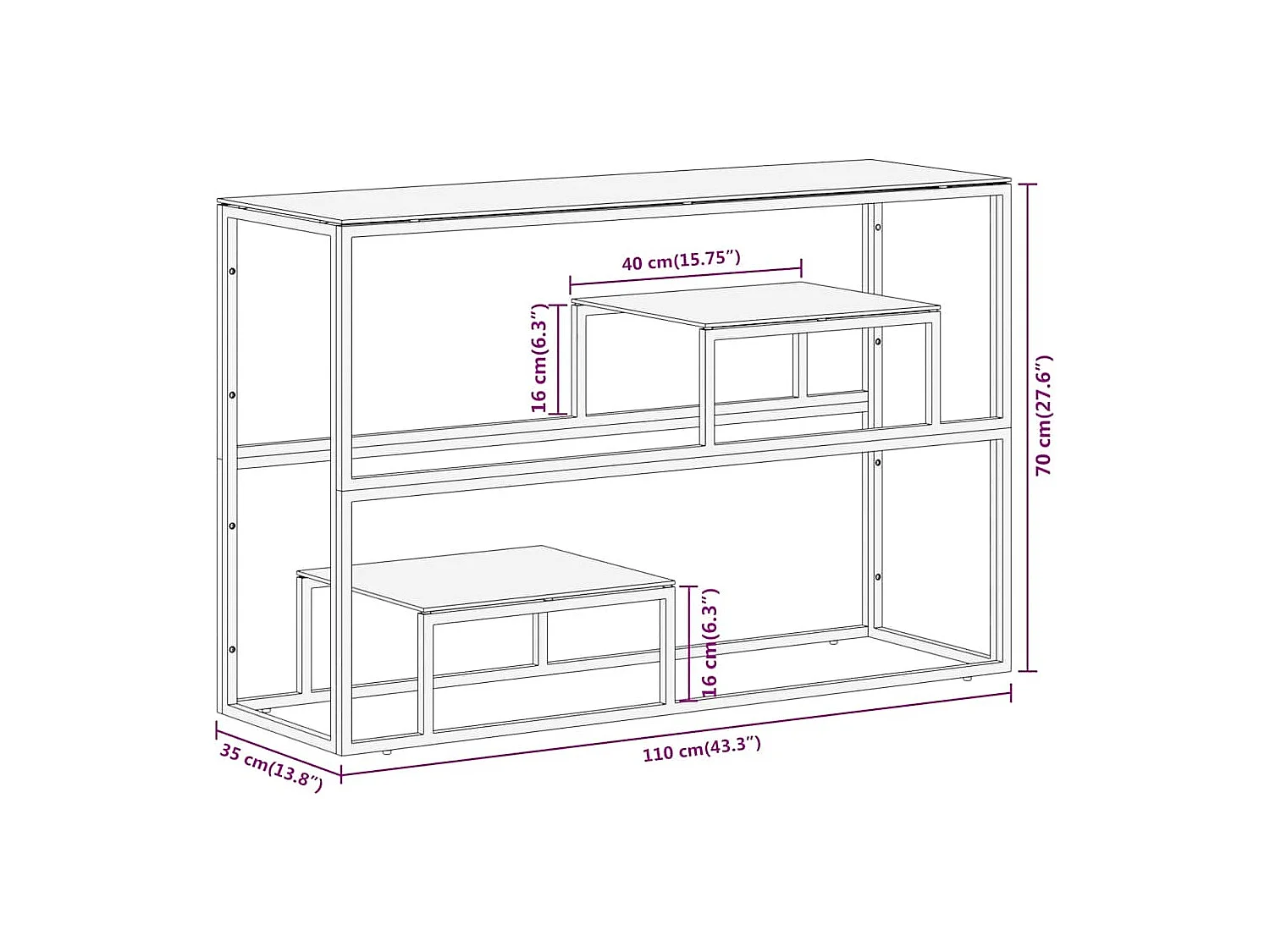 Table console doré acier inoxydable et verre trempé