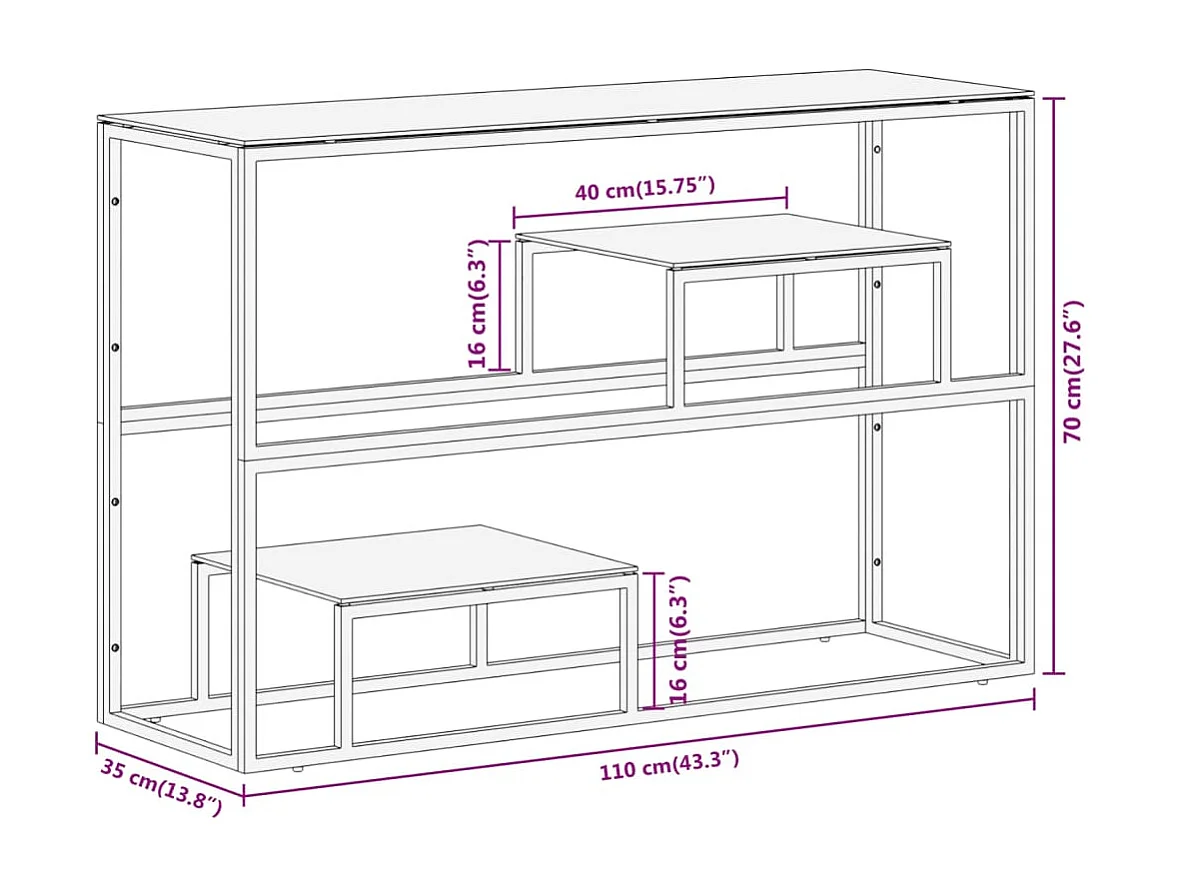 Table console doré acier inoxydable et verre trempé