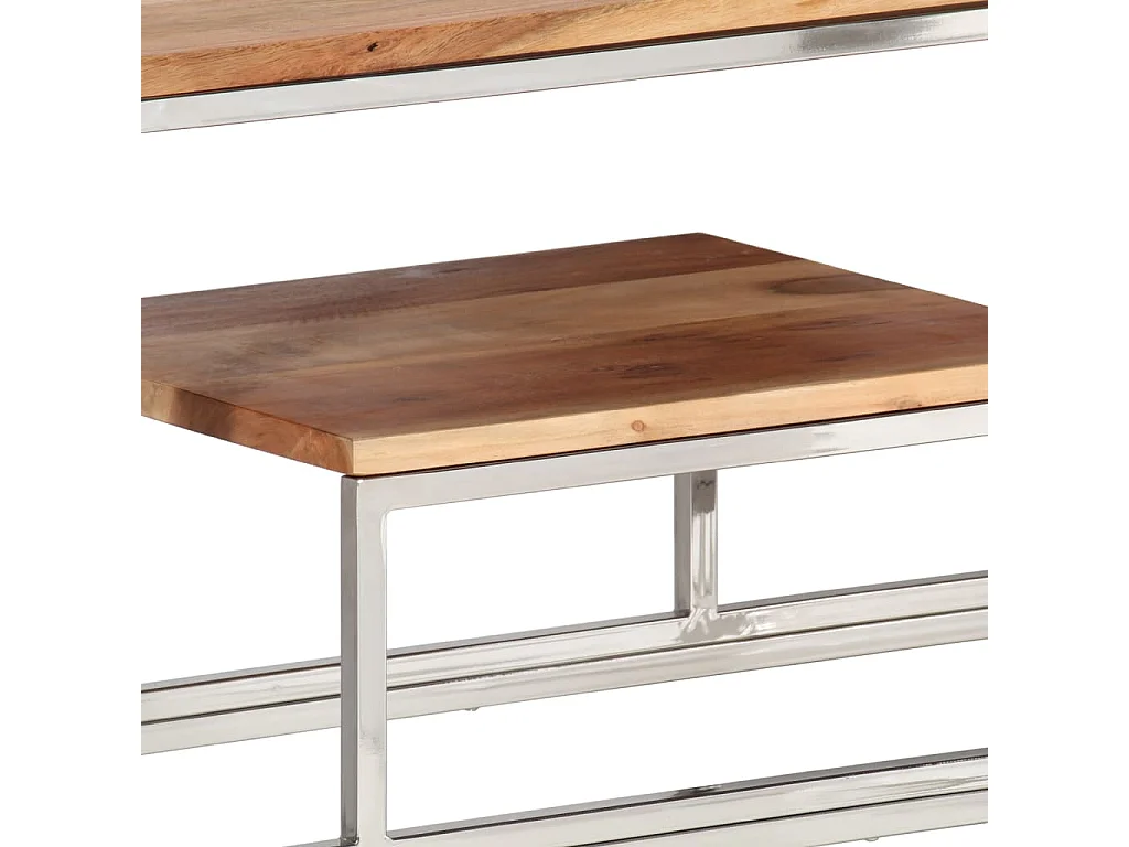 Wandtafel roestvrij staal en massief acaciahout zilverkleurig