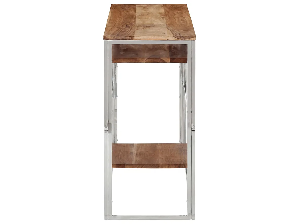 Wandtafel roestvrij staal en massief acaciahout zilverkleurig