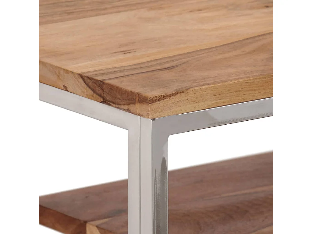 Wandtafel roestvrij staal en massief acaciahout zilverkleurig