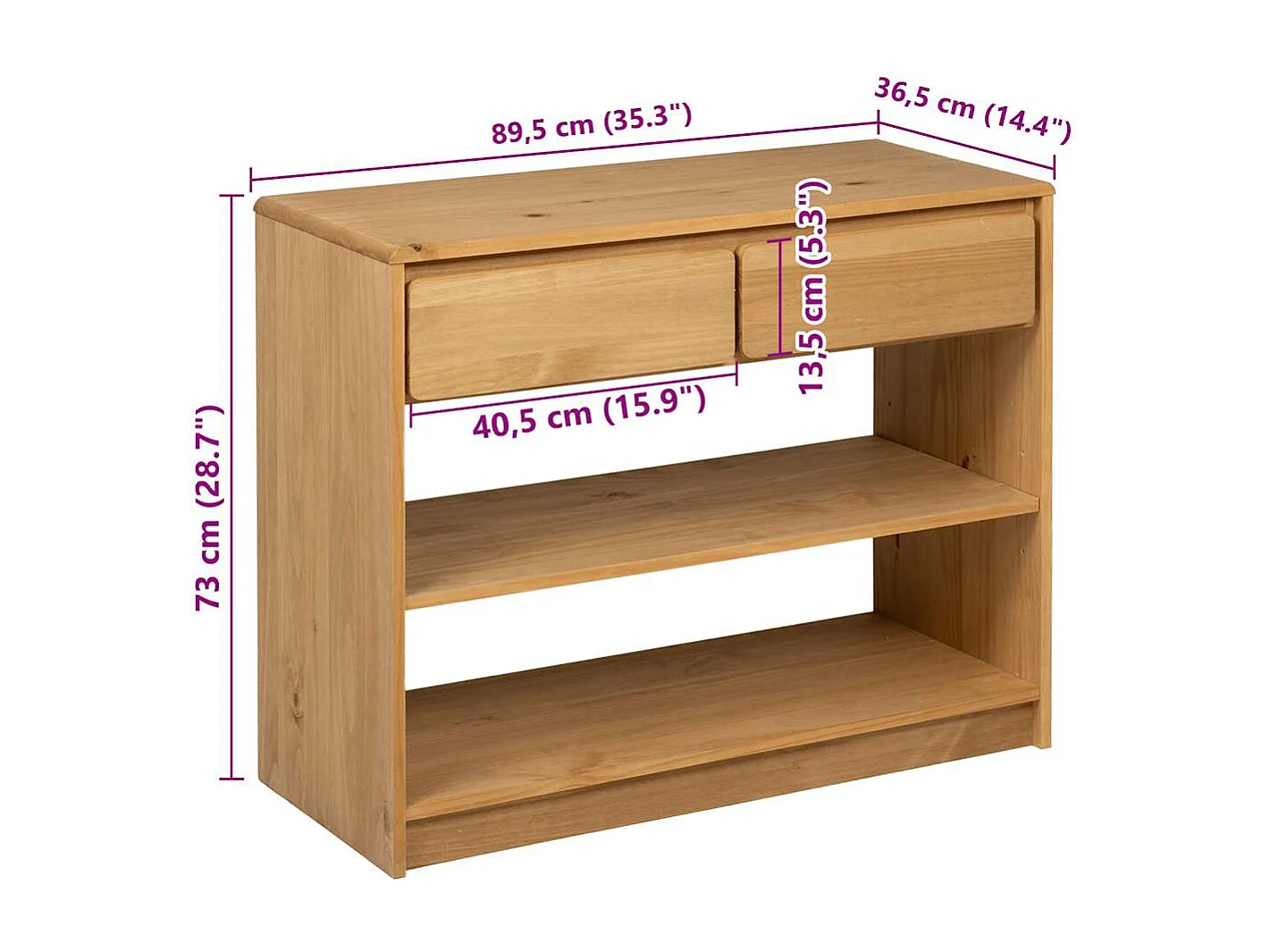 Table console SAUDA chêne 89,5x36,5x73 cm bois de pin massif