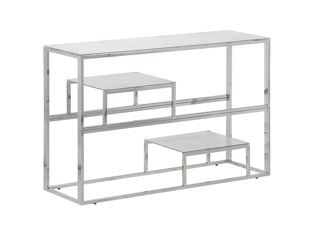 Table console argenté acier inoxydable et verre trempé