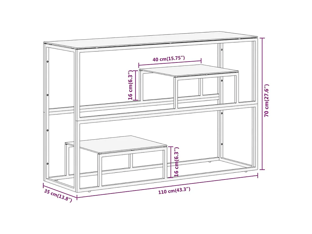 Table console argenté acier inoxydable et verre trempé