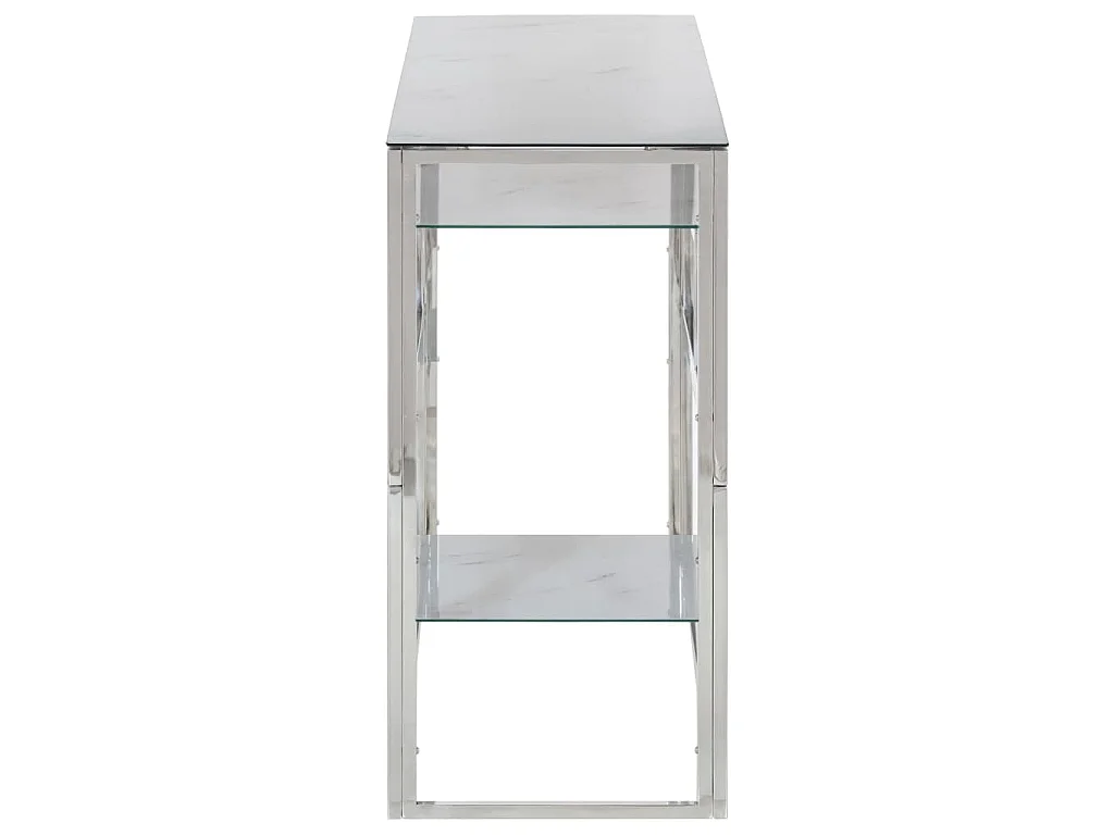 Table console argenté acier inoxydable et verre trempé