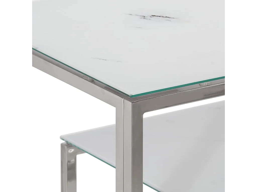 Table console argenté acier inoxydable et verre trempé