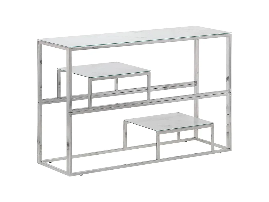 Table console argenté acier inoxydable et verre trempé