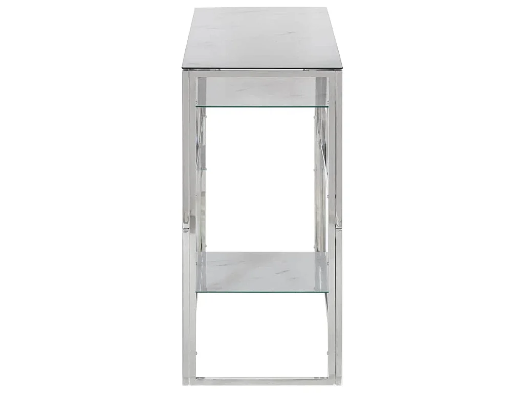 Table console argenté acier inoxydable et verre trempé