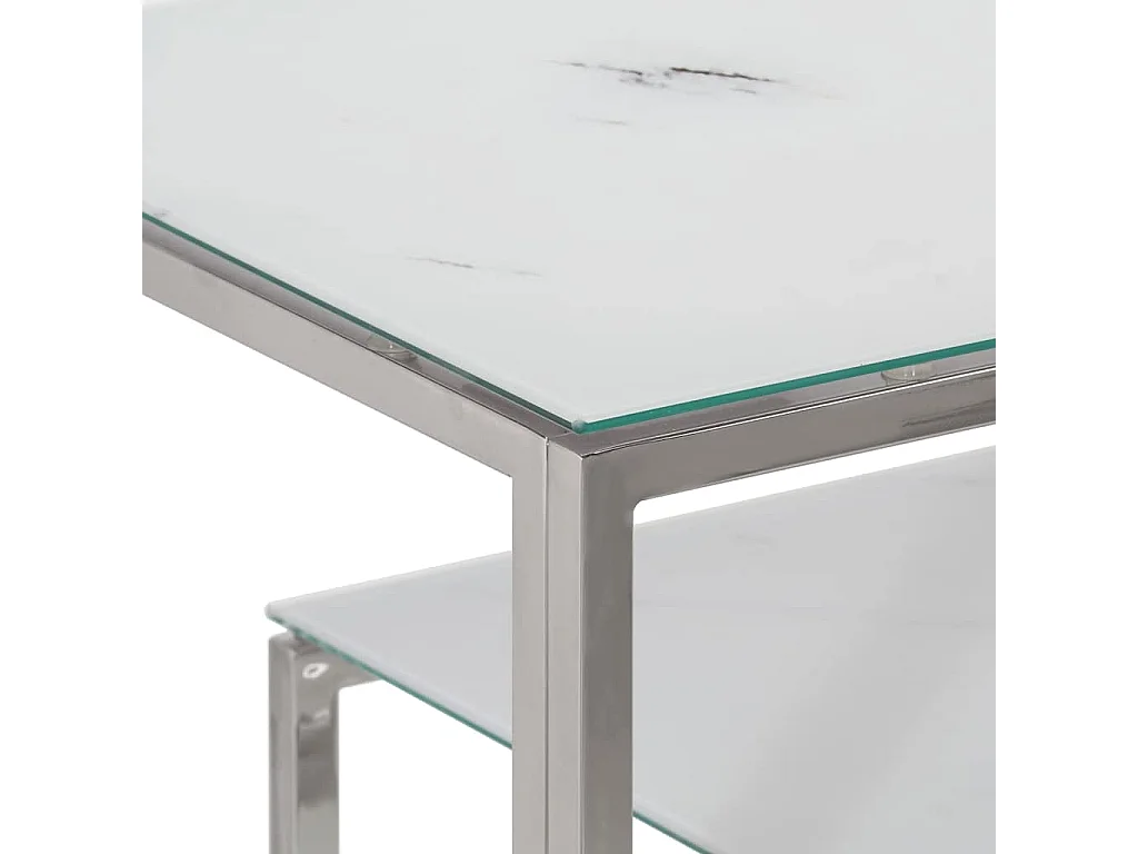 Table console argenté acier inoxydable et verre trempé