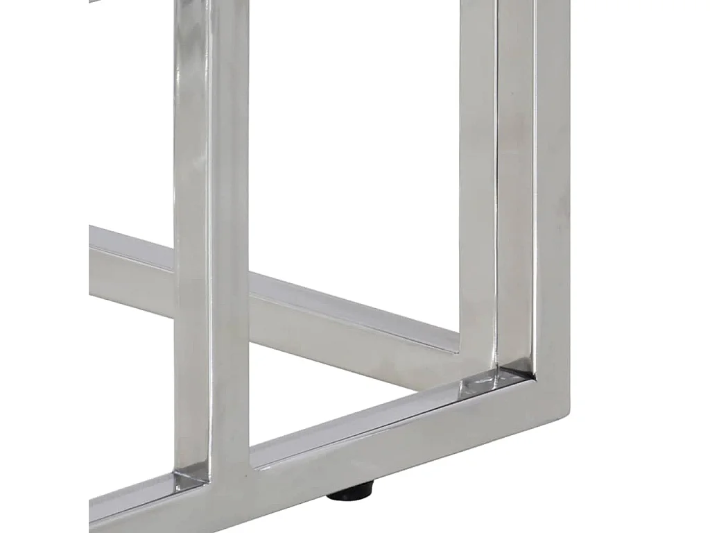 Table console argenté acier inoxydable et verre trempé